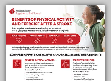 Cropped first page of the American Stroke Association's "Benefits of Physical Activity and Exercise After a Stroke" pdf on a grey background