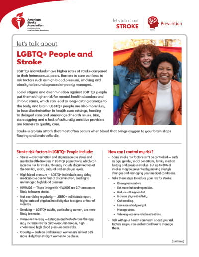 front side of the Let's Talk About LGBTQ+ People and Stroke resource