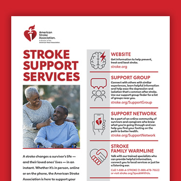 A document showing various support services offered by the American Stroke Association